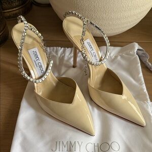 Jimmy Choo Cream Patent Heels with Crystal Embellishments